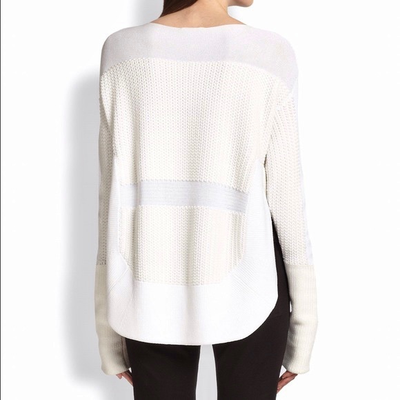 HELMUT LANG Baseball Hem Textured Inlay Split Side Sweater in Optic White - Picture 2 of 11